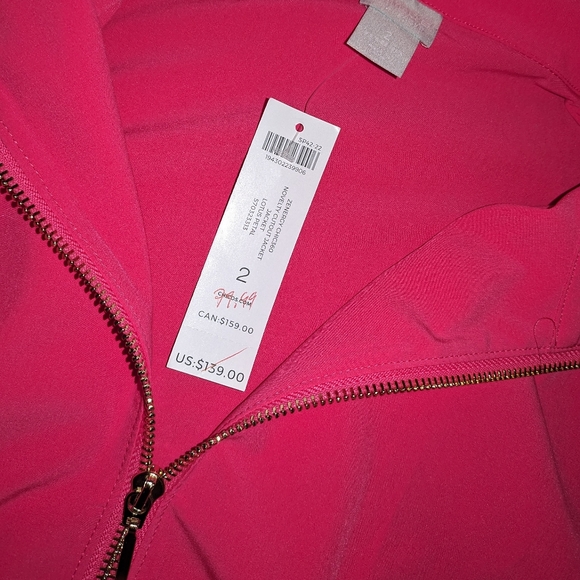 CHICO'S Zenergy Cutout Jacket, Azalea HOT PINK Gold Zip Front Embroidered NWT - Picture 9 of 16